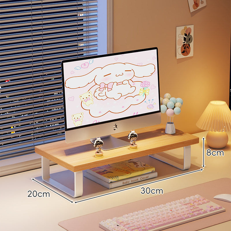 Wood-Top Monitor Riser and Desktop Organizer Stand with Under-Shelf Storage