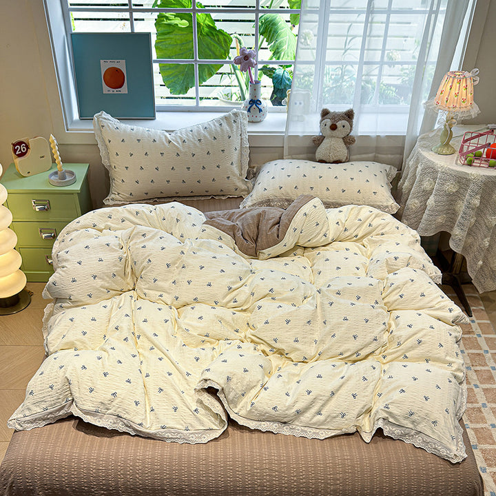 Floral Embroidered Quilted Bedspread