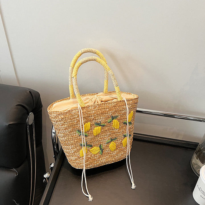 Embroidered Straw Beach Tote