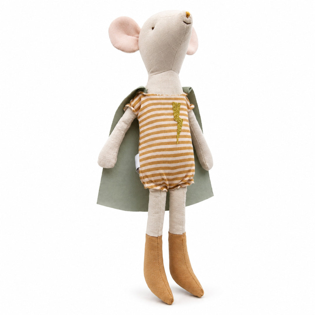 Handmade Linen Bunny Doll with Checked Cotton Dress