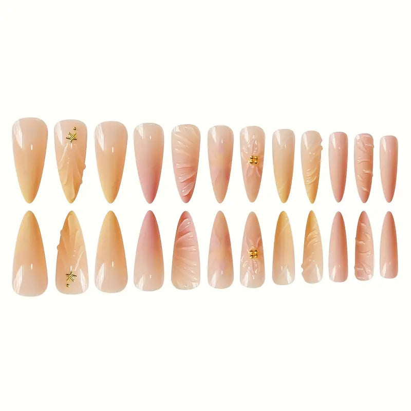 Artistic Press-On Nail Set with Floral Design Stornfield