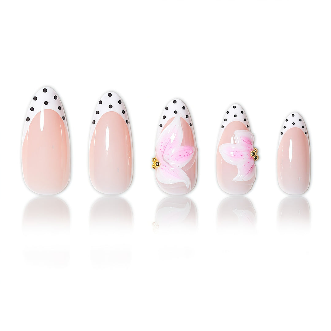Artistic Floral and Polka Dot Press-On Nail Extensions Stornfield