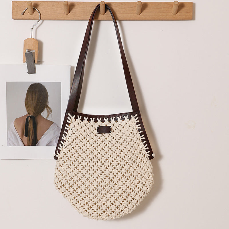 Hand-knotted tote bag with sturdy leather handles Stornfield