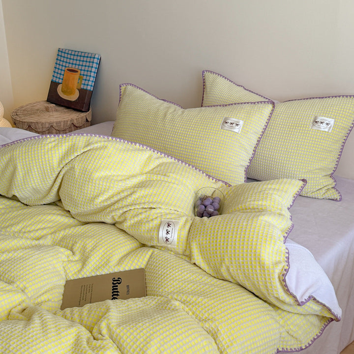 Plush Quilted Reversible Waffle-Texture Comforter Set with Pillow Shams