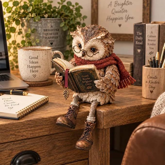 Decorative owl with book and scarf Stornfield