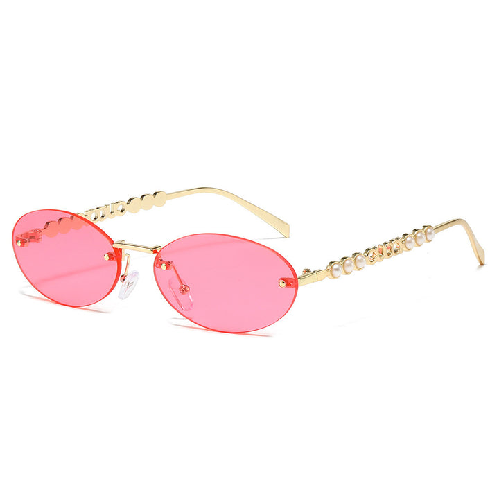 Women's fashionable sunglasses with oval frame and pearl-embellished temples Stornfield