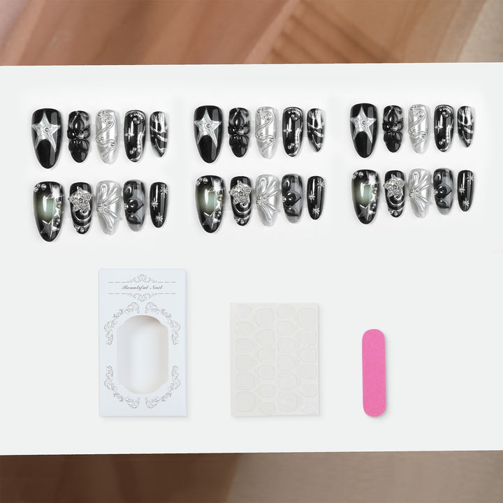 Artificial nail set with glamorous designs and unique 3D elements Stornfield