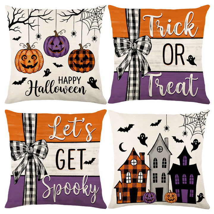 Halloween Ghost Cotton-Linen Square Throw Pillow Covers Set with Hidden Zipper