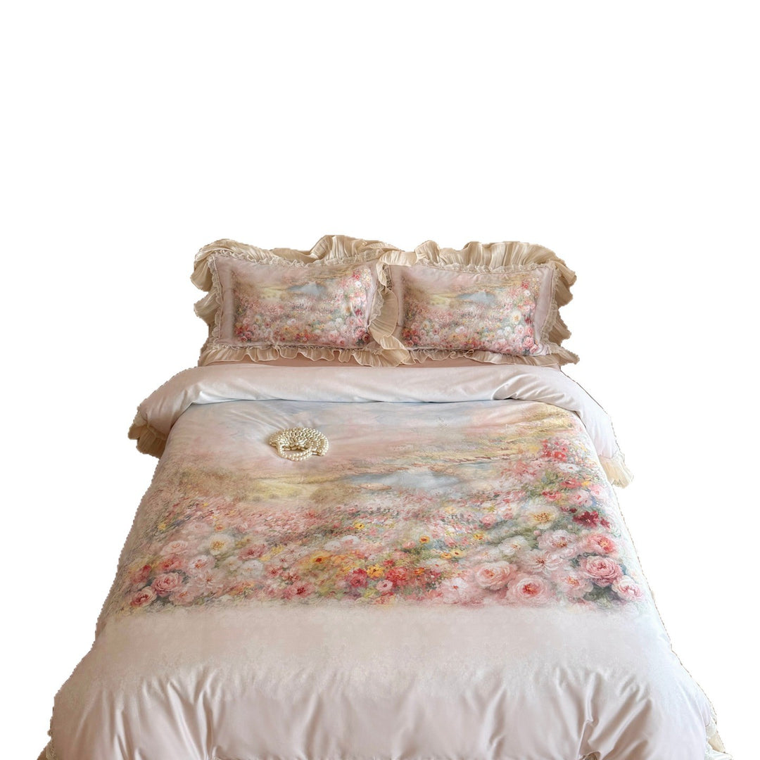 Floral Ruffled Lace-Trim Duvet Cover Set