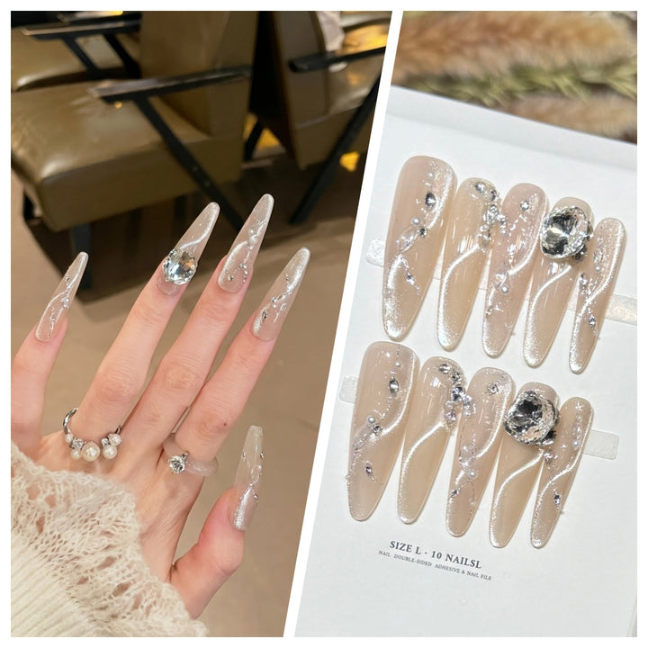 Artistic Stiletto Press-On Nail Set with Charming Patterns Stornfield