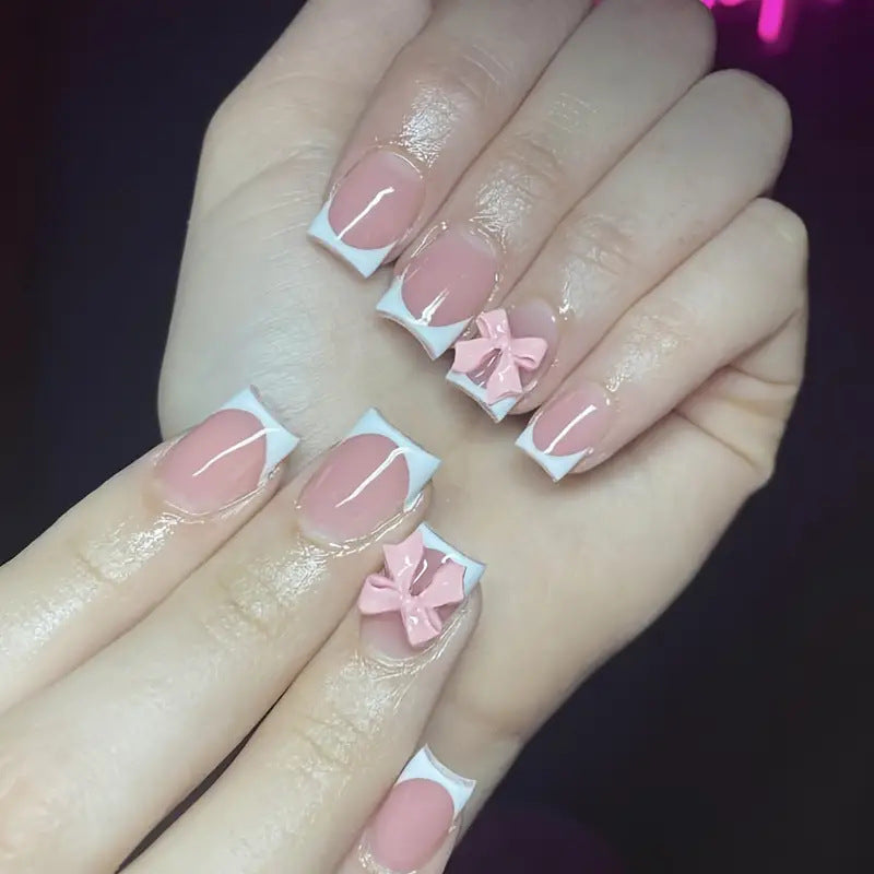 Charming Bow-Embellished Press-On Nail Art Stornfield