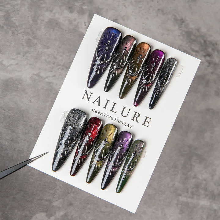 Artistic Press-On Nail Set with Unique Cross Patterns
