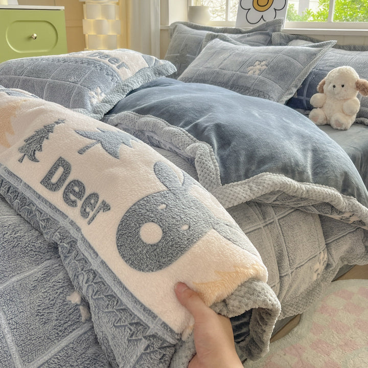 Cartoon Animal Plush Comforter Set