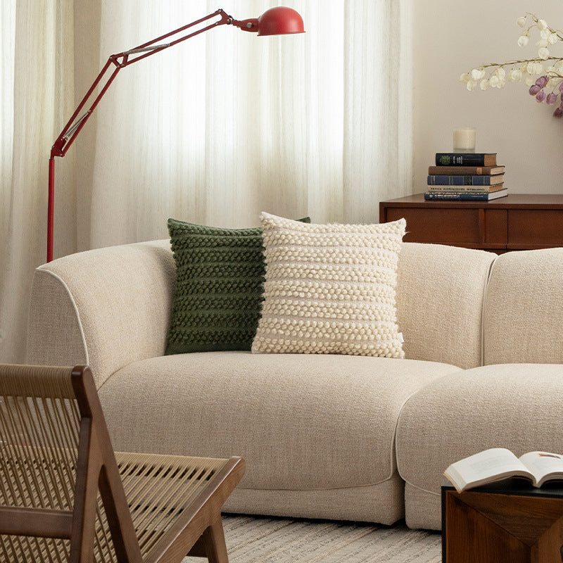 Square structure decorative cushion with handcrafted bobble tufting