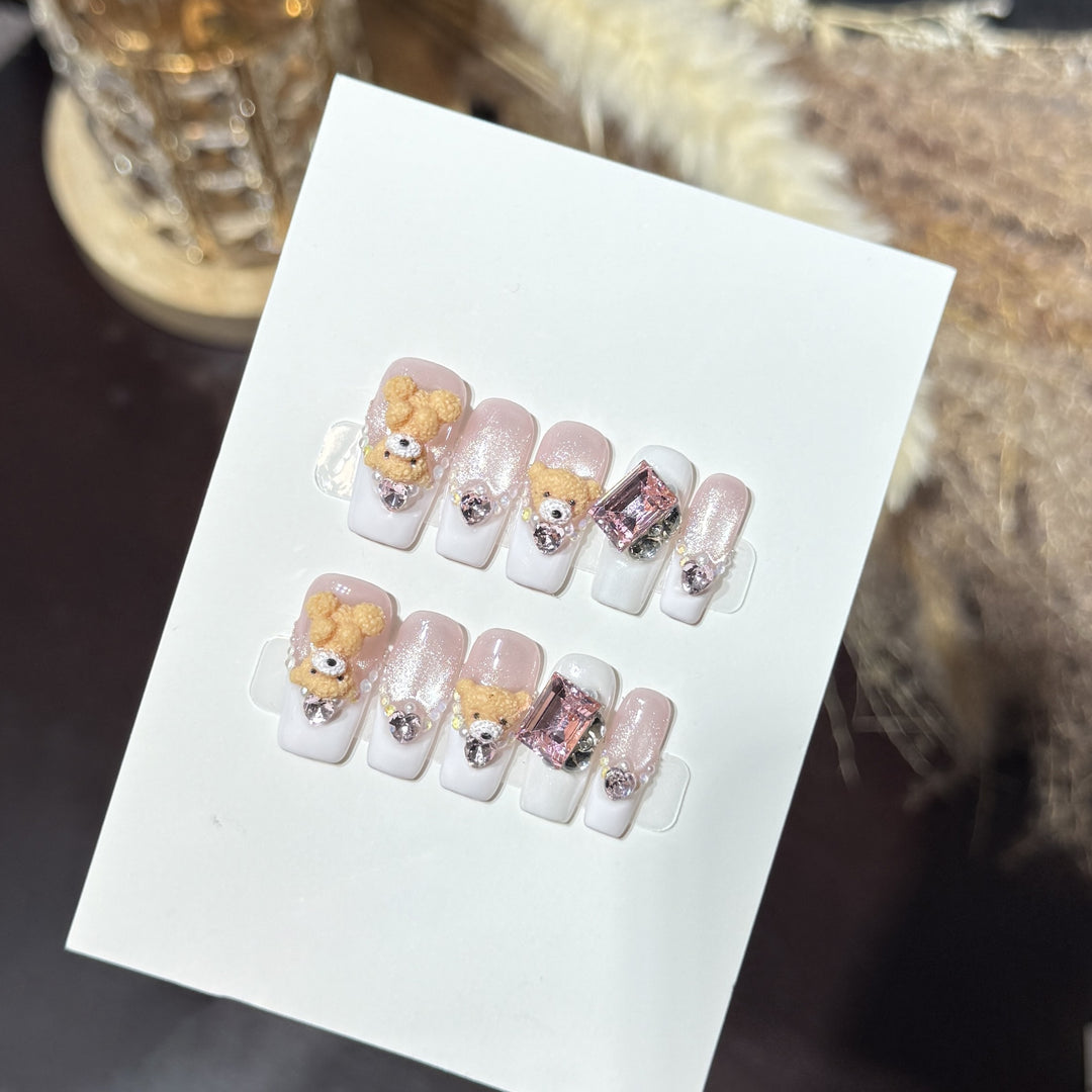 Cute Bear-Themed Press-On Nail Set