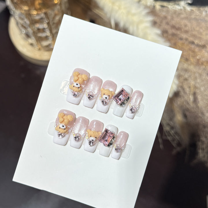 Cute Bear-Themed Press-On Nail Set