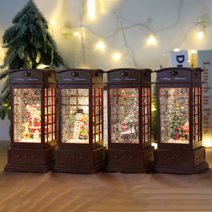 Illuminated Christmas Telephone Booth Figurine