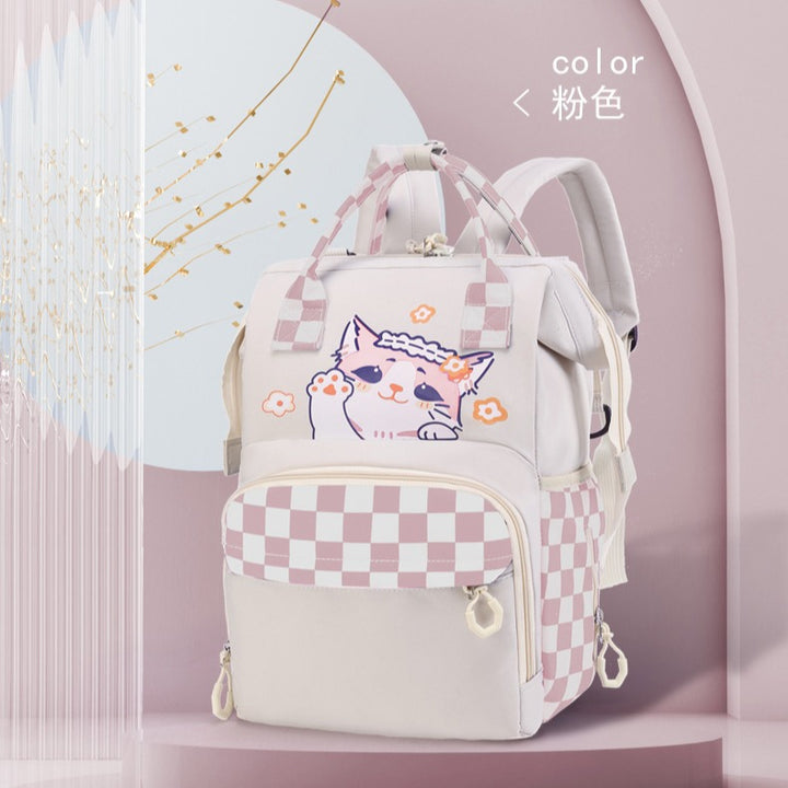 Playful Cat-Themed Multi-Pocket Backpack Stornfield