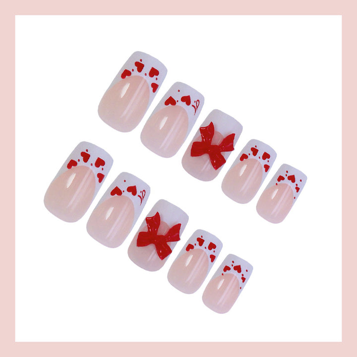 Artificial Nail Set with Romantic Heart and Bow Designs Stornfield