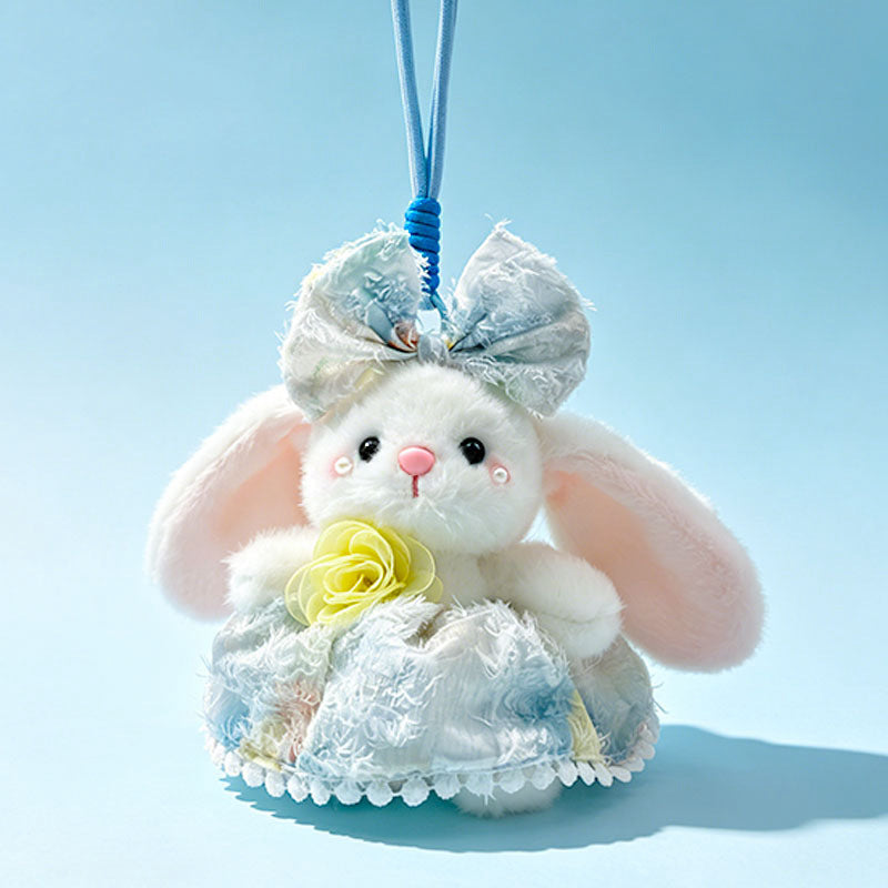 Plush Bunny Bag Charm Keychain with Decorative Bow and Floral Dress Stornfield