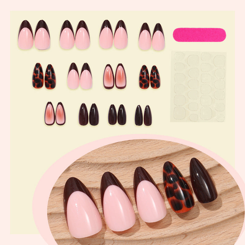 Artificial nail set with elegant gradient and leopard pattern Stornfield