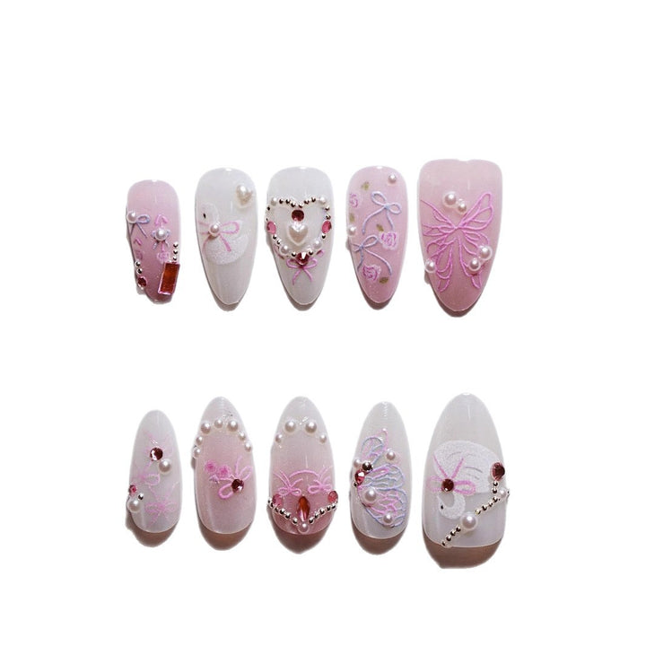 Decorative 3D Bow and Pearl Press-On Nail Art Stornfield