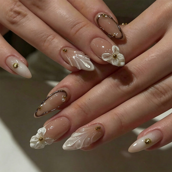 Elegant Floral Bow Press-On Nail Tips Stornfield