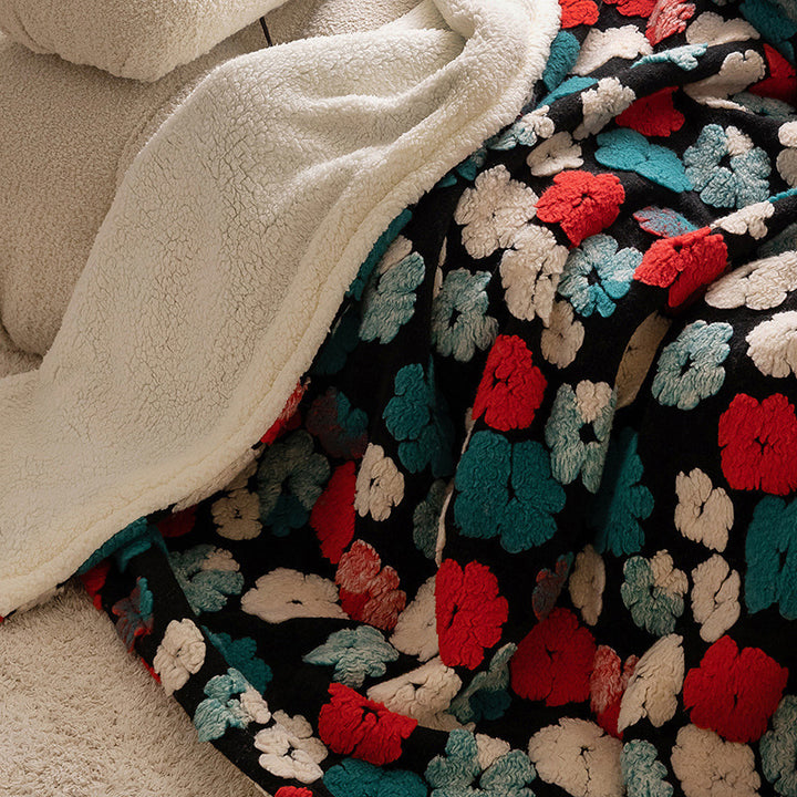 Reversible Sherpa Fleece Throw Blanket with Embossed Strawberry Texture