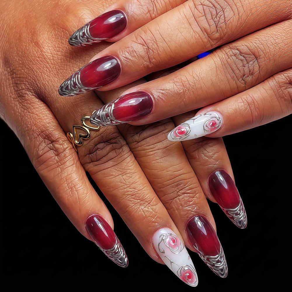 Artificial Nails Set with Elegant Ombre and Rose Designs Stornfield