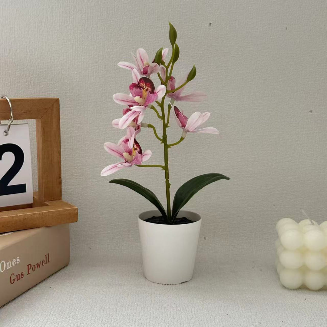 Lifelike Faux Orchid Plant in Decorative Pot for Decor