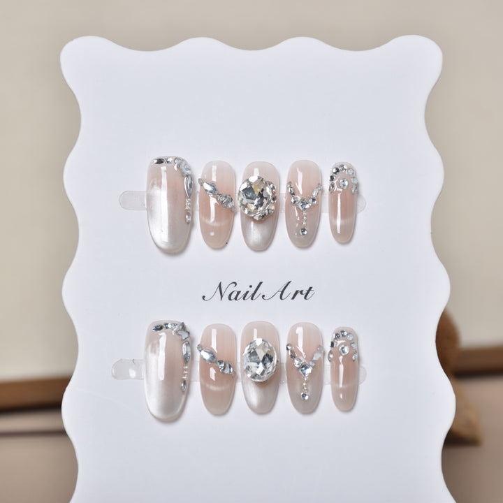 Elegant Crystal-Embellished Press-On Nail Extensions Stornfield