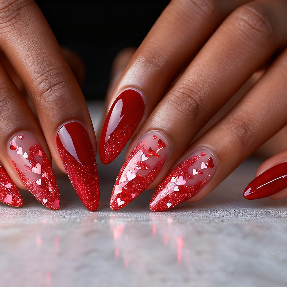 Heart-Embellished Glamourous Press-On Nails Stornfield