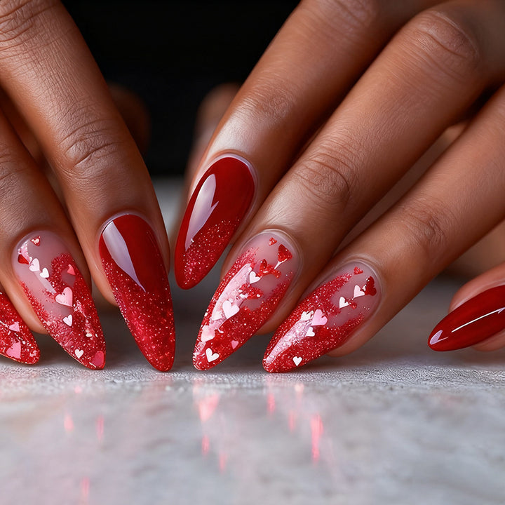 Heart-Embellished Glamourous Press-On Nails Stornfield