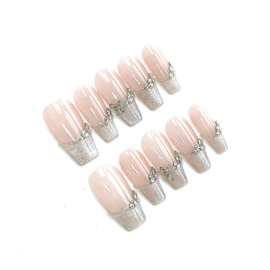 Premium Decorative Press-On Nail Art Set with Rhinestone Accents