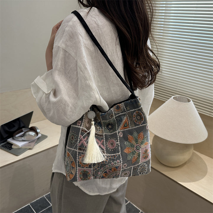 Embroidered Boho Tote Bag