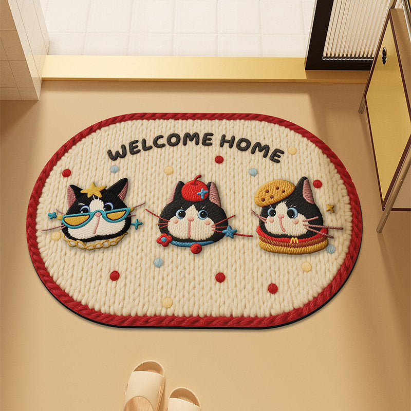 Cute Cartoon Cat-Themed Plush Bath Mat