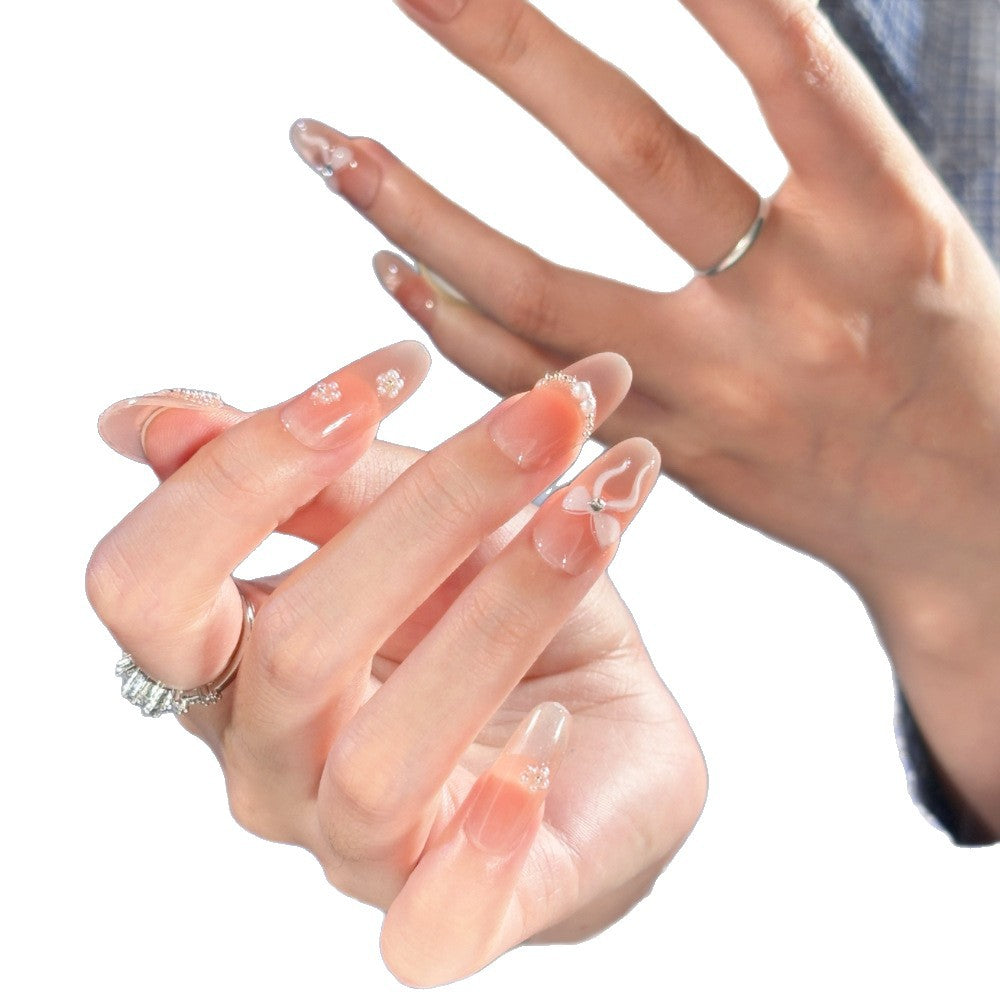 Elegant Press-On Nails with Decorative Floral Accents Stornfield