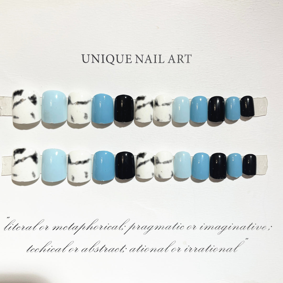 Artistic Press-On Nail Set with Marbled Patterns