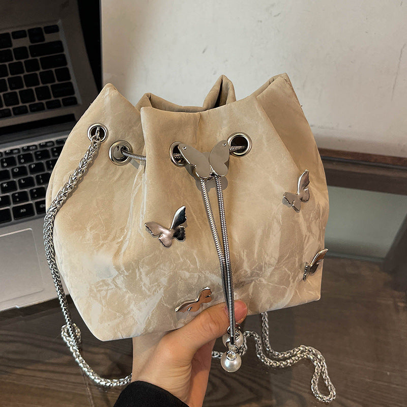 Butterfly Embellished Drawstring Handbag