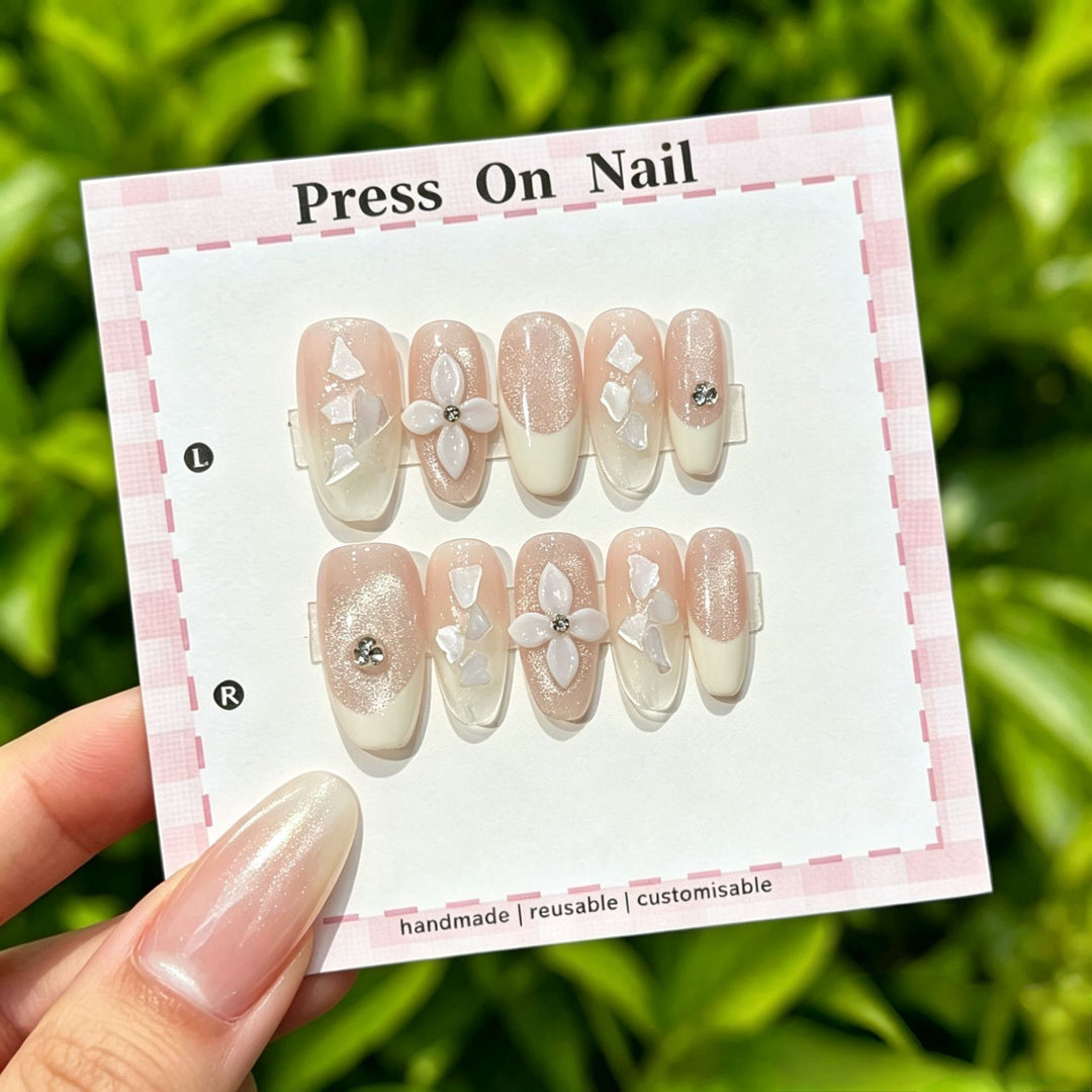 Artistic Press-On Nail Set with Floral and Patterned Designs