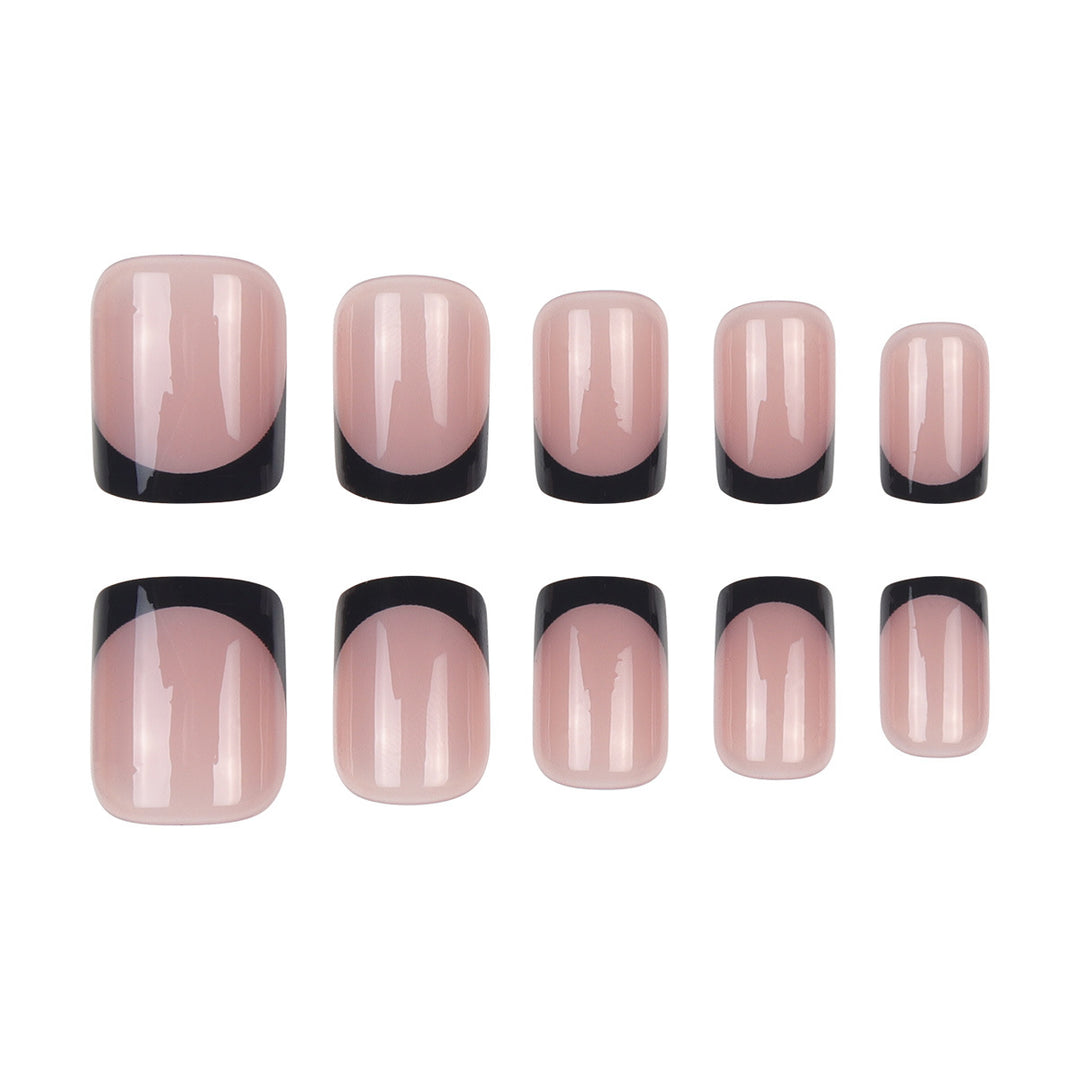 Elegant Square Tip Press-On Nails with Bold Black French Tips Stornfield