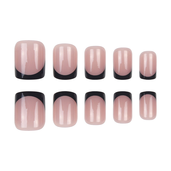 Elegant Square Tip Press-On Nails with Bold Black French Tips Stornfield