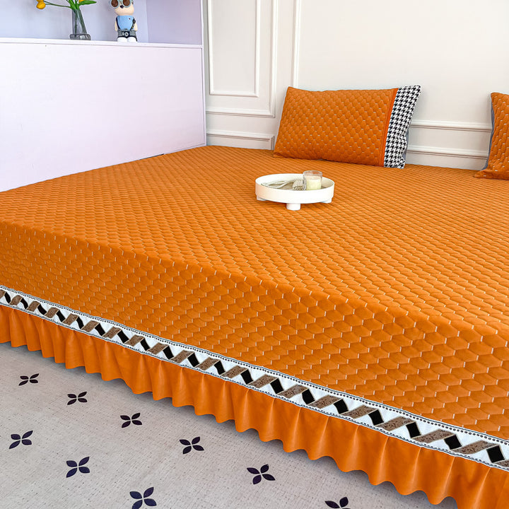 Quilted Ruffled Bed Skirt and Deep-Fit Mattress Protector Set