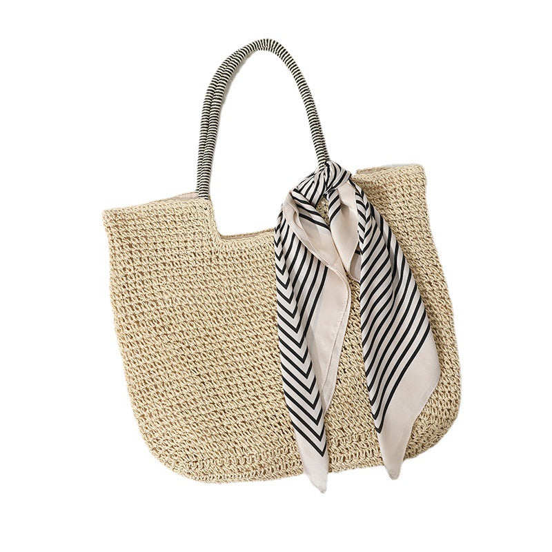 Handmade Massive Shopping Bag Made of Natural Material with Fashionable Scarf Stornfield