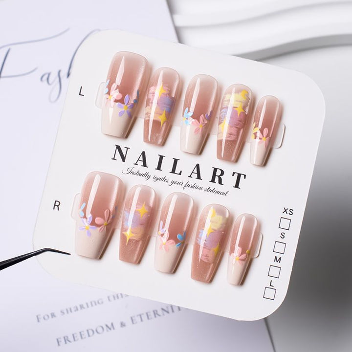 Artistic Press-On Nail Set with Cute Character Designs Stornfield