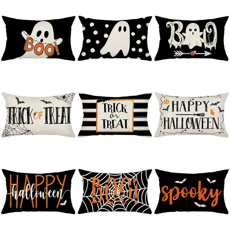 Halloween Decorative Lumbar Pillow Cover with Script Typography and Hidden Zipper