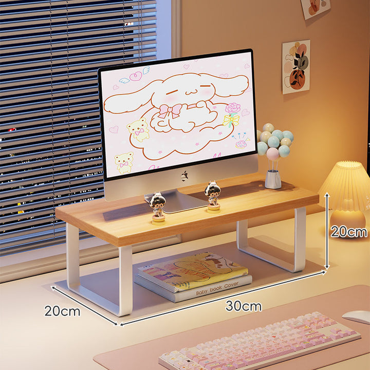 Wood-Top Monitor Riser and Desktop Organizer Stand with Under-Shelf Storage
