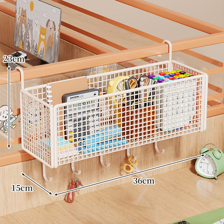 Over-Rail Metal Grid Hanging Storage Basket Organizer for Bunk Bed and Desk