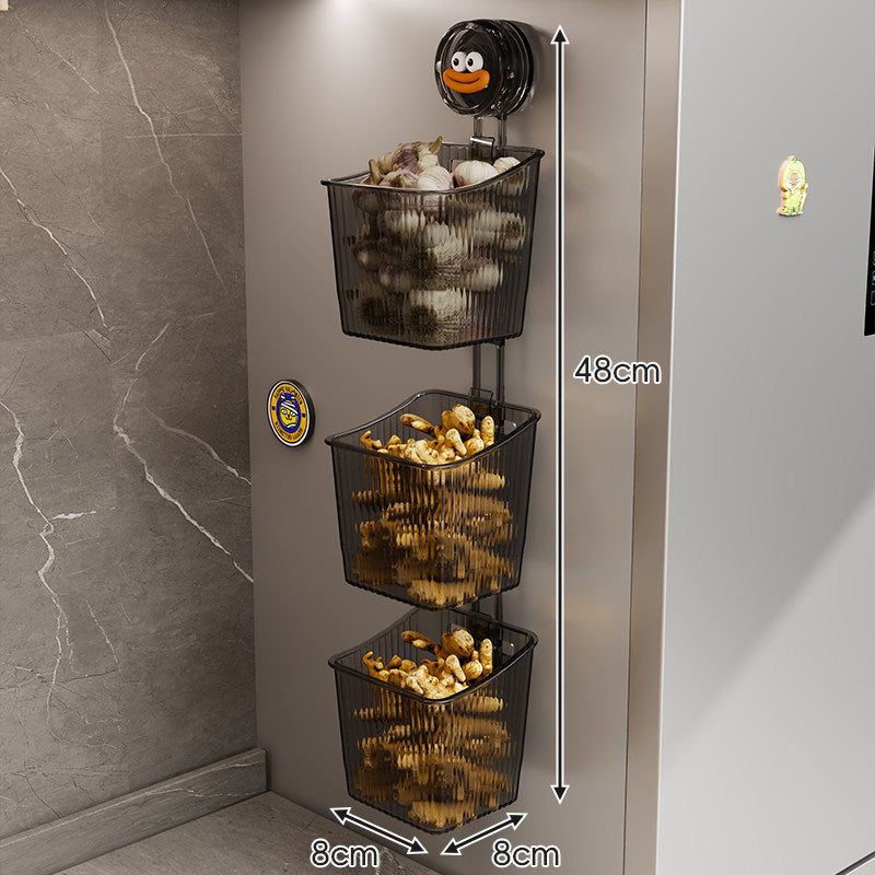 Magnetic Triple-Tier Refrigerator Door Hanging Storage Baskets