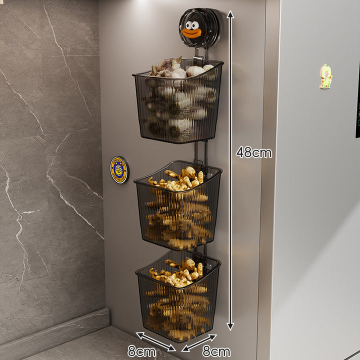 Magnetic Triple-Tier Refrigerator Door Hanging Storage Baskets